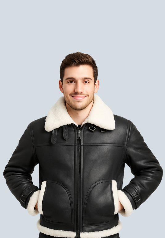Dwight Black Aviator Shearling Bomber Leather Jacket